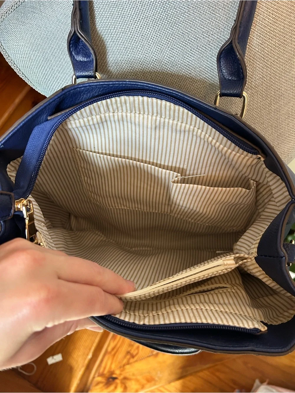 Classic Navy Leather Tote Bag